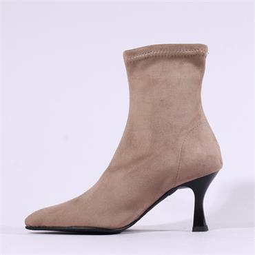 Miss Elastic High Heel Point Ankle Boot - Stone